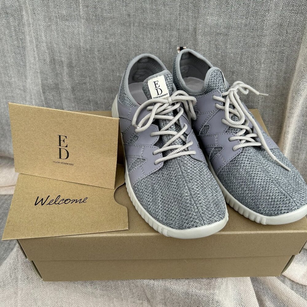 NEW ED ELLEN DEGENERES Havala Light Grey Knit Women's Sneakers 8.5M